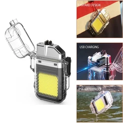 New Rechargeable Arc Lighter Lighting Light Outdoor Multi functional Lighter Flashlight Mini Keychain Light