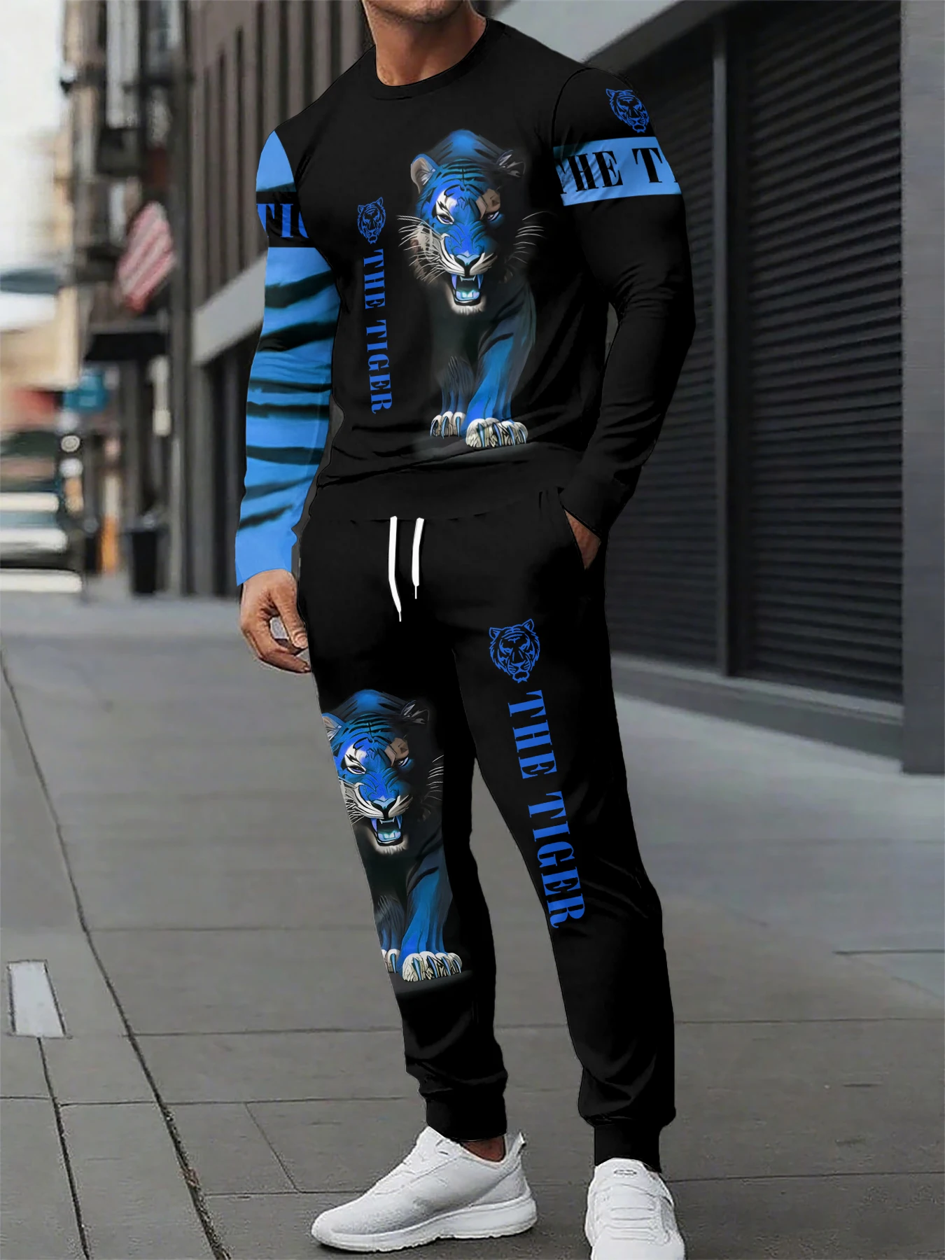 

Men Suit Animal Tiger Print Tracksuit/Pants Long Sleeve Pullover Casual Streetwear Oversize Autumn Winter High-quality