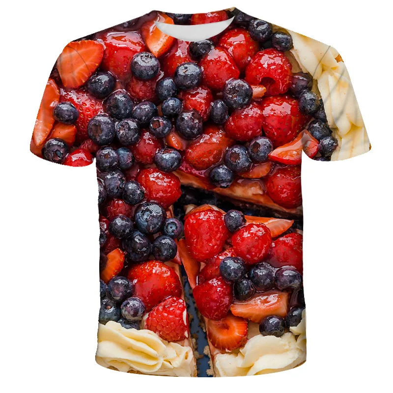 Strawberry Orange Fruit Pattern T-Shirt For Men Cake Dessert 3D Printed Tees Summer Casual Short Sleeve O-Neck Tops T Shirts