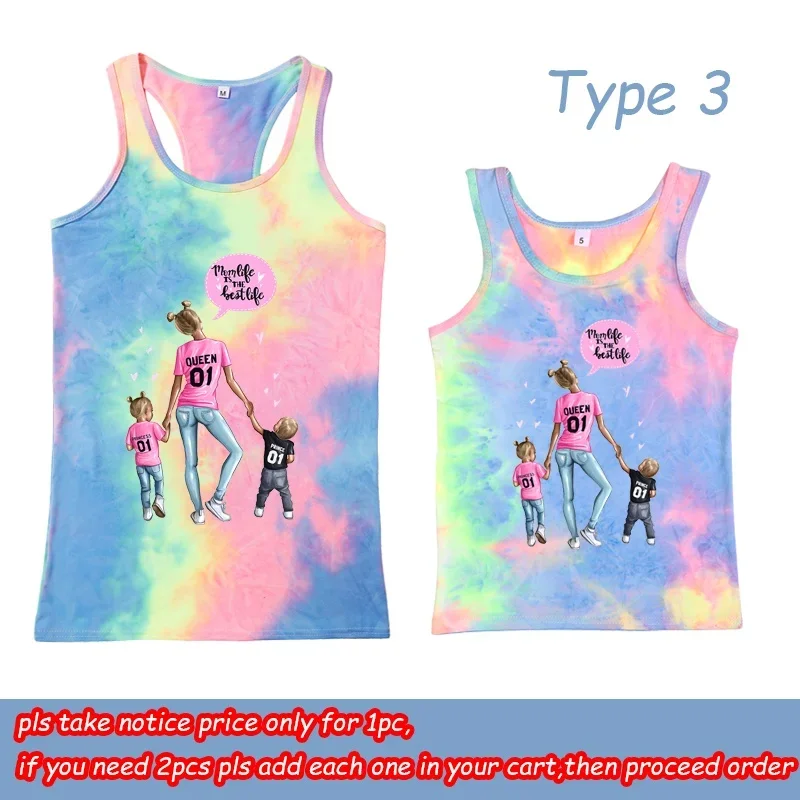 Super Mom Life Print Mommy and Me  Tie Dye Vest Adult and Kids Matching Tie Dye Tank Top Fashion Family Look Mother Kids Clothes images - 6