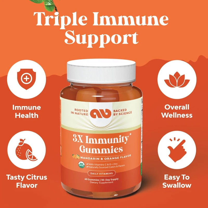 

Vegetarian Organic Immune Support Gummies - D3 Zinc and Vitamin C Gummies for Adult Immunity - Gluten Free and Non GMO