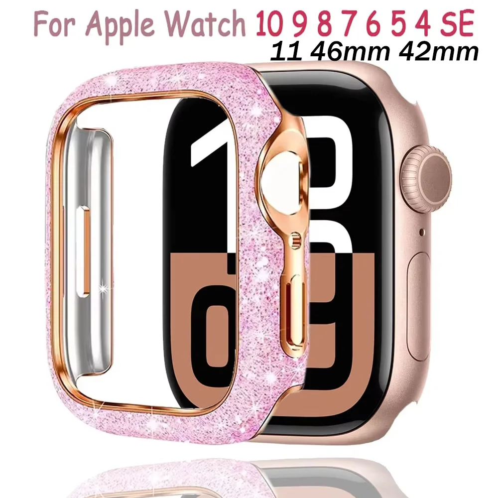 PC Case For Apple Watch 11 10 46/42mm Crystal Diamond Screen Protective Shell iWatch 9 8 7 6 5 4 SE 45mm 41mm 44mm 40mm HD Cover