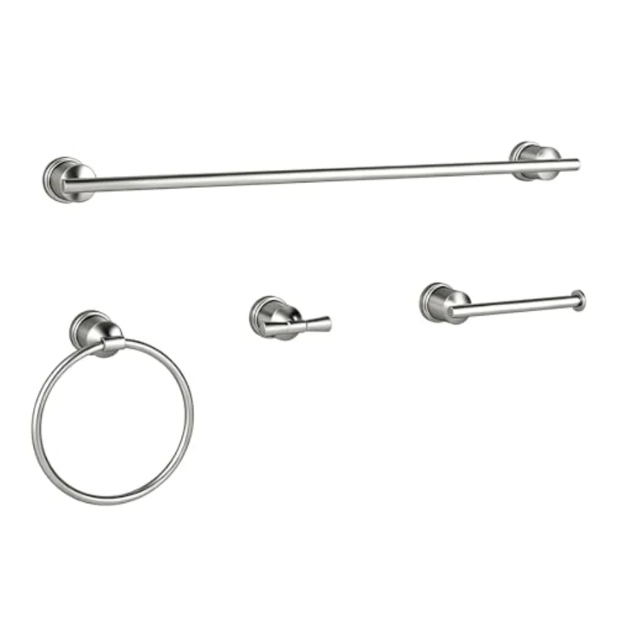 

Brushed Stainless Steel Bathroom Hardware Set 4-Pieces Wall Mounted Bath Accessories Kit with Towel Bar Towel Ring Toilet Paper
