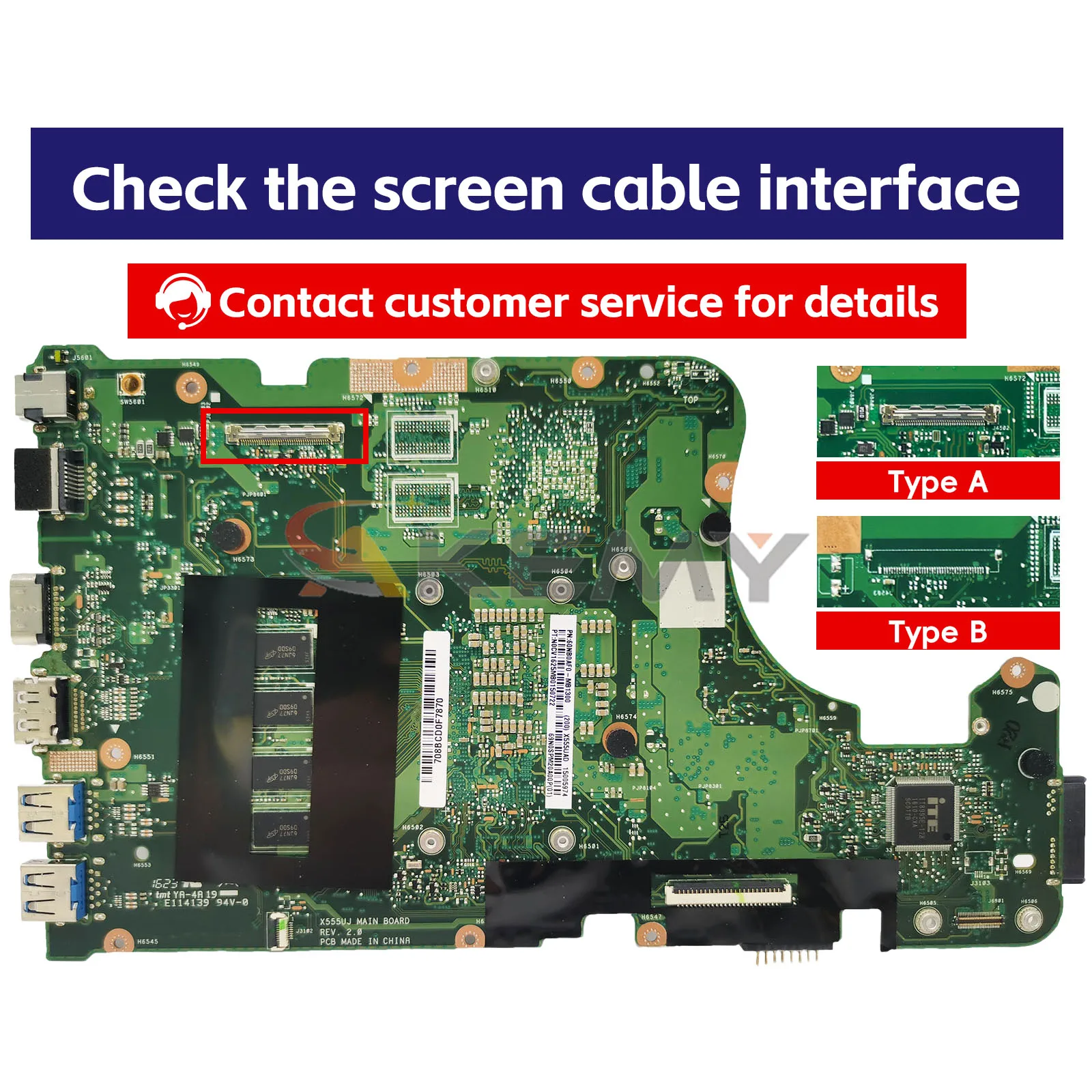 X555UA Laptop Motherboard For ASUS A555U X555U FL5800U F555U X555UJ X555UQ X555UF X555UB K555U X555UA Mainboard W/ I3 I5 I7 CPU