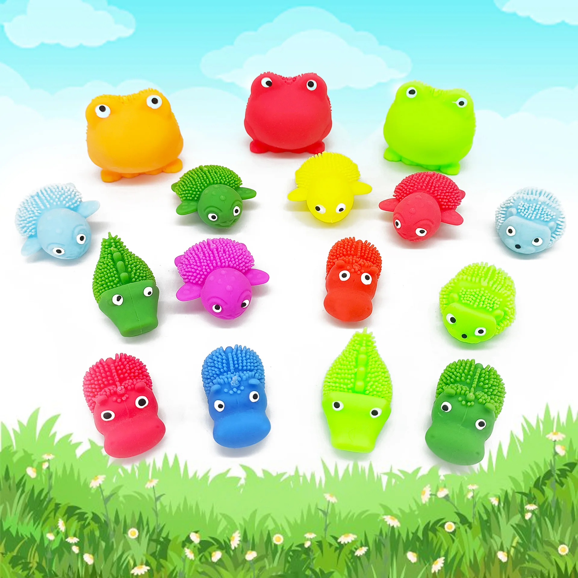 5 uds 3D tridimensional alivio del estrés juguetes de animales peludos apretar pellizco ventilación Squishy Fidget divertido estiramiento Animal juguetes pequeños