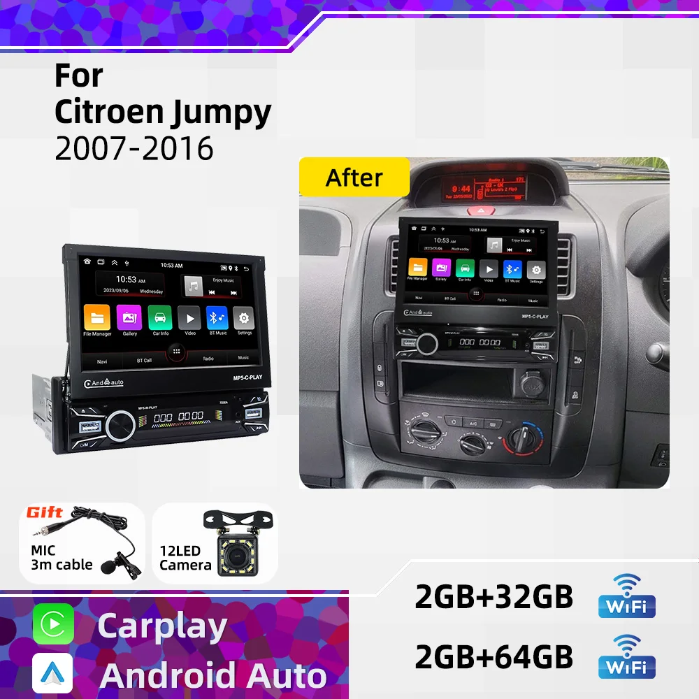 Car Stereo Android for Citroen Jumpy 2007-2016 1 Din 7