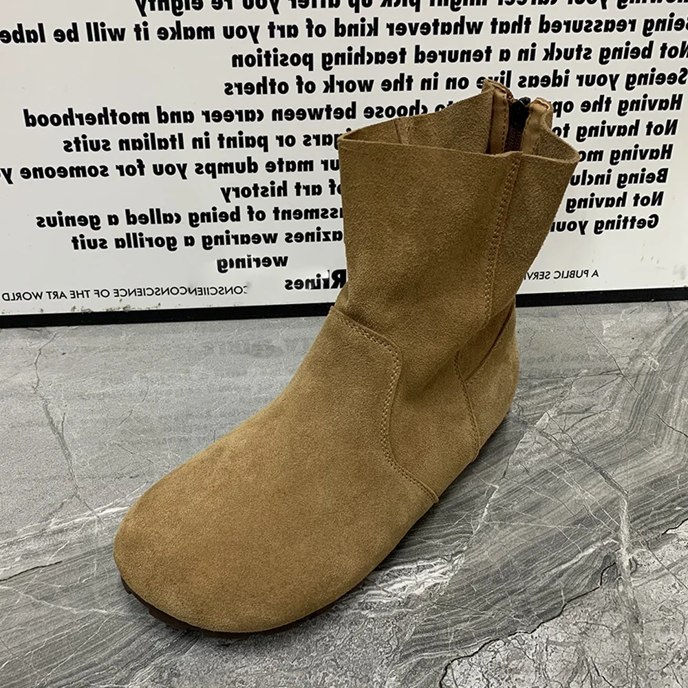 Botas de nieve de cuero antideslizantes para mujer, zapatos de felpa, informales, talla grande, a la moda, Otoño e Invierno