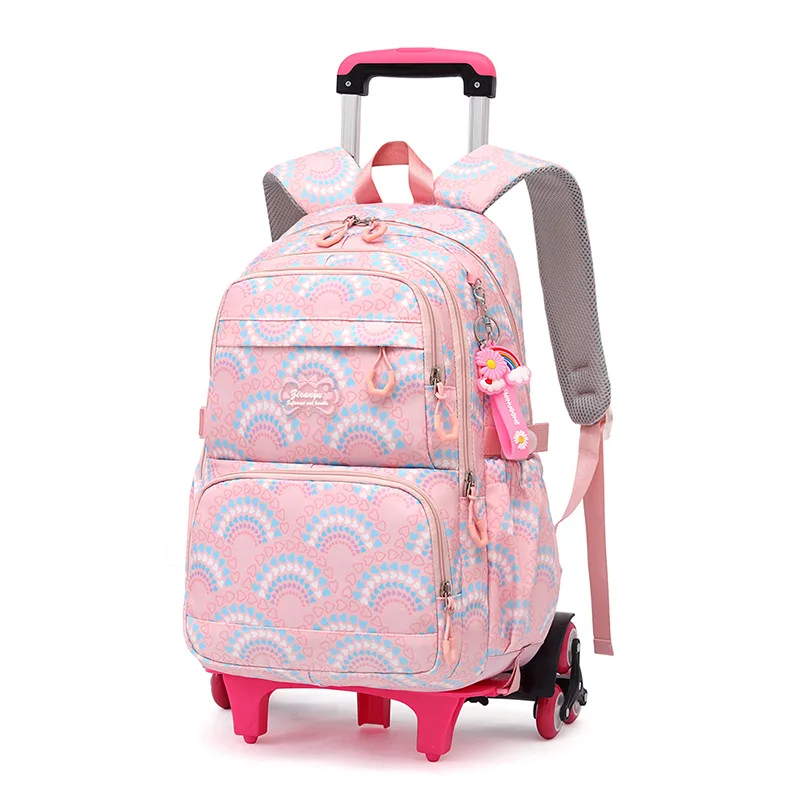 

National Style Rolling School Bags for Girls Wheeled Backpack Children Waterproof Schoolbag With Wheels Trolley Luggage Bookbags