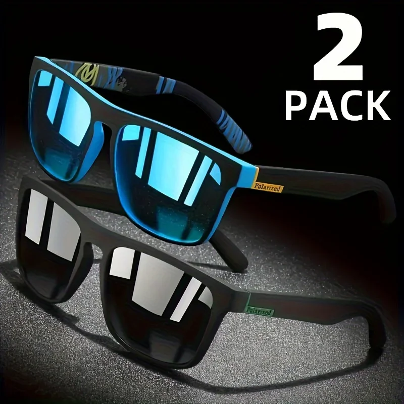 

2pcs Square Polarized Sunglasses Anti Glare Sun Shades For Summer Party Vacation Travel Driving Fishing