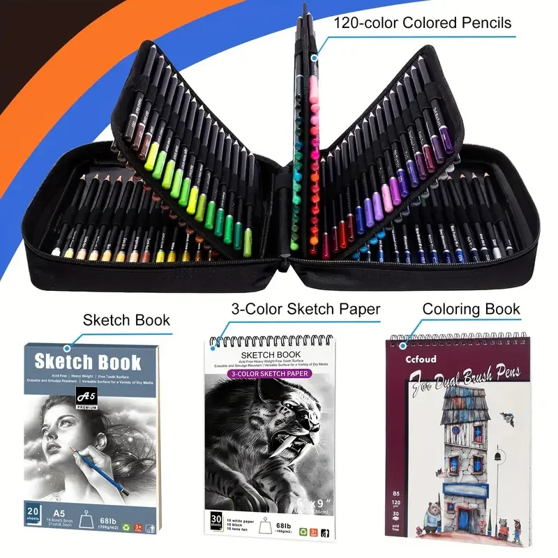 120 Colored Pencils with Zipper | Quality Soft Coloured Leads for Adult Artists, Professionals and Colorists | In Zipper Pouch