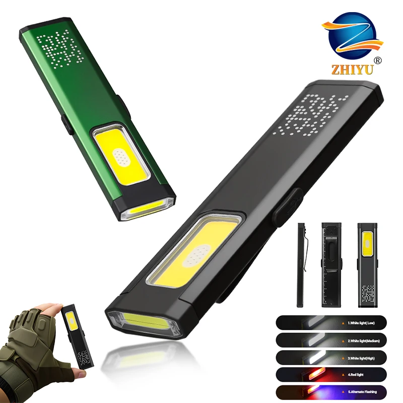 

Мощный фонарик XPE, перезаряжаемый карманный фонарик, прожектор COB, аварийный красный и синий свет, портативный фонарик с зажимом для ручки