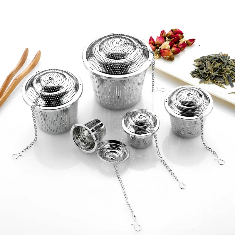 Stainless Steel Cooking Spices Infuser Fine Mesh Loose Tea Herbal Strainer Filter With Extended Chain Kitchen Accessories