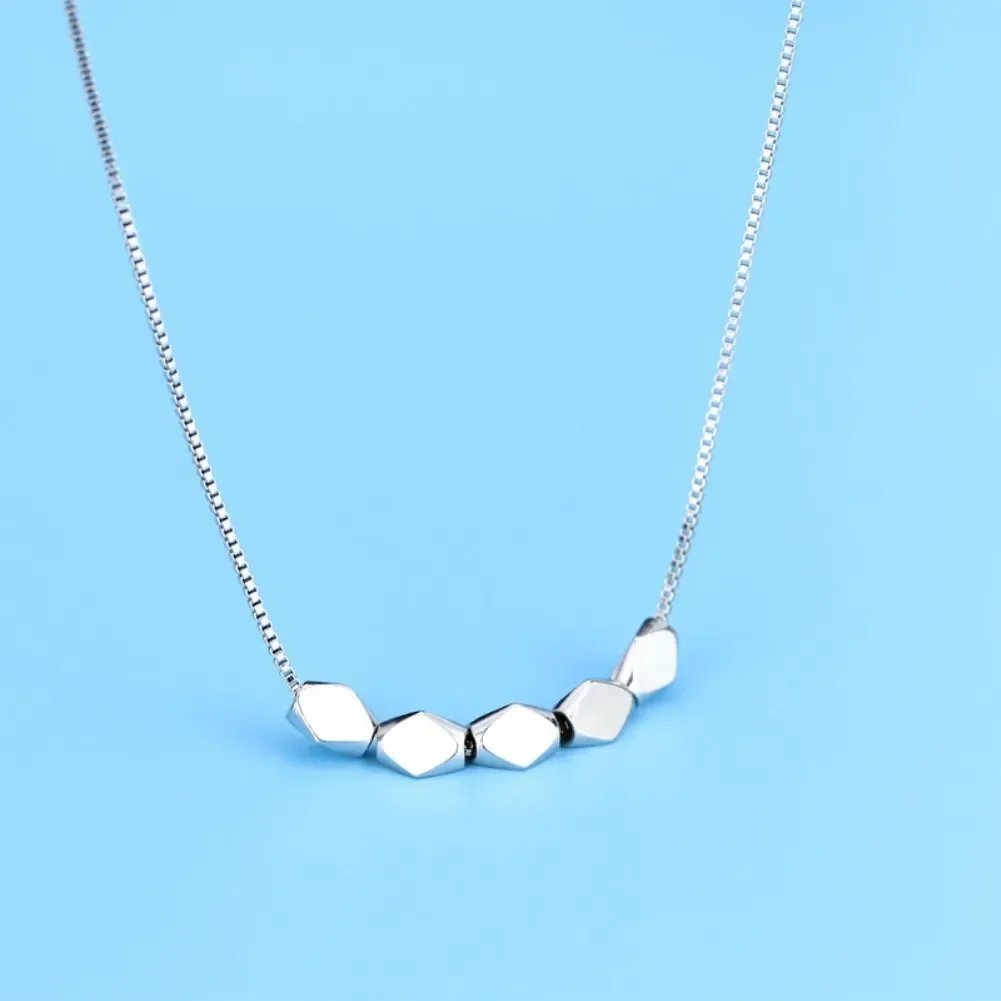 

925 Sterling Silver Necklace 18 Inches Box Chain Geometry Beans Pendant For Women Top Quality Fashion Jewelry Christmas Gifts