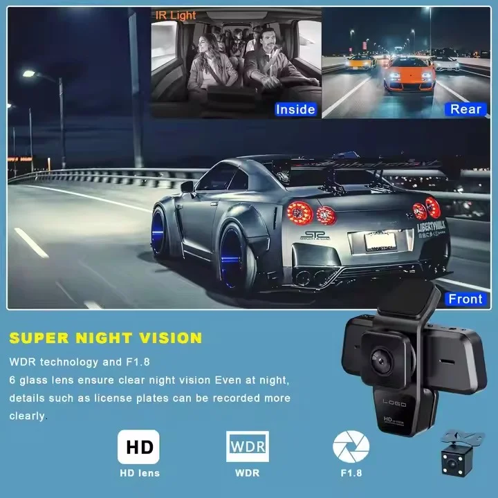 2025 جديد HD 1080P مسجل قيادة 3.16 بوصة IPS شاشة 3 عدسات WIFI لوحة القيادة