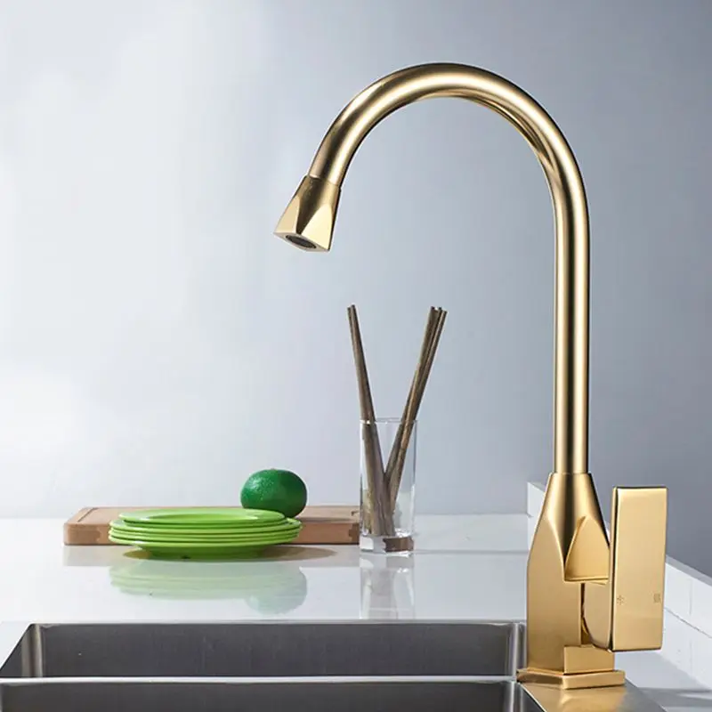 

Luxury Kitchen Faucet Space Aluminum 360 Degree Rotation Cold And New Water Mixer Tap Single Handle Swivel Spout Sink Vessel Tap