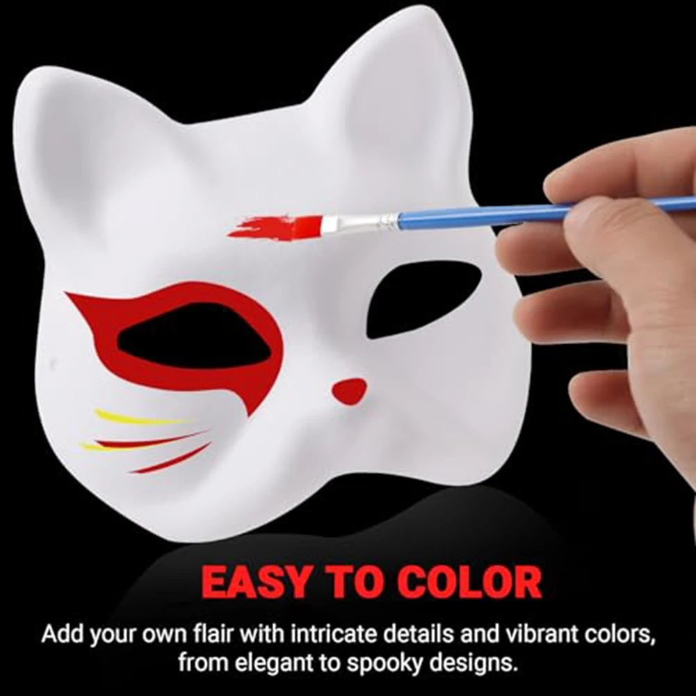 BHBL Máscaras de animales de papel Mache, máscara de gato blanca en blanco para teatro de cosplay, gato artístico de aula de Halloween