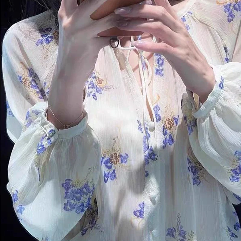 قميص نسائي كاجوال بطباعة زهور لربيع 2025، ياقة مستديرة، أزياء نسائية من ألياف البوليستر 00٪، ماركة Z