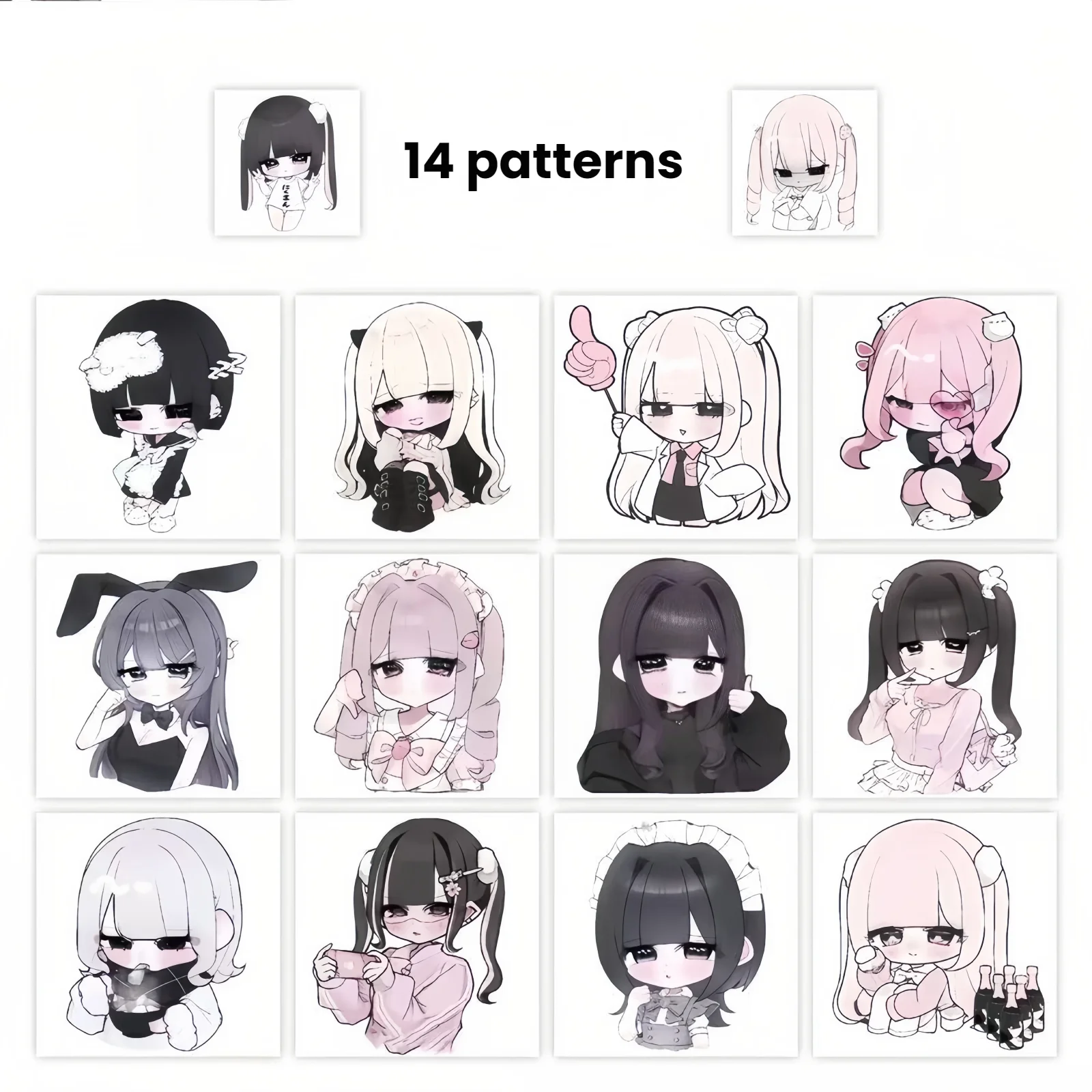 500 PCS Roll Stickers, 14 Designs, Kawaii Anime Girl Doll, Cute Cartoon Emojis Creatures for DIY Journals, Scrapbook, Planner