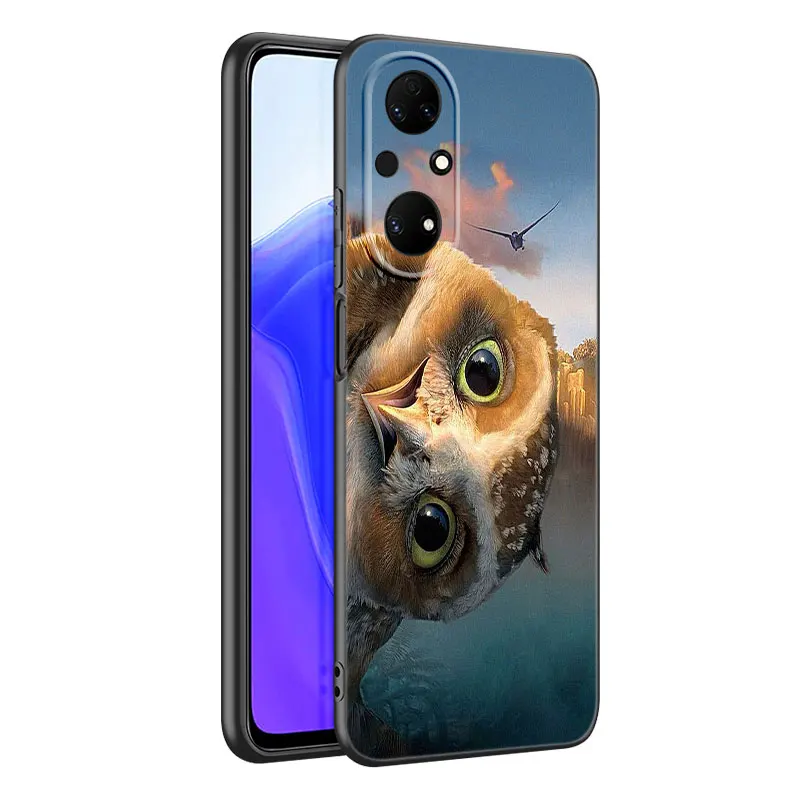 Animal Owl Cute Black Phone Case For Huawei P20 P30 P40 Lite P60 Art Pura 70 Ultra P50 Pro P50E P Smart 2018 2019 2020 2021 image 6