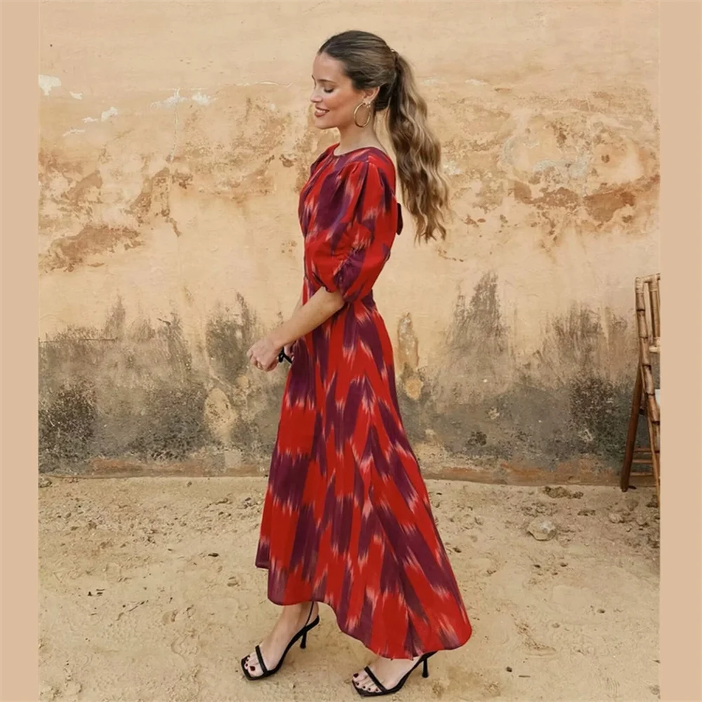 PB&ZA2024 summer new women\'s fashionable temperament slim fit casual versatile lace up decoration hollow backless dress