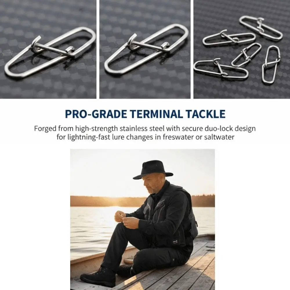 100PCS Stainless Steel Fishing Dual Lock Snaps High Strength 0# 1# 2# Fishing Safety Snaps Silver Fishing Cross Lock Snaps