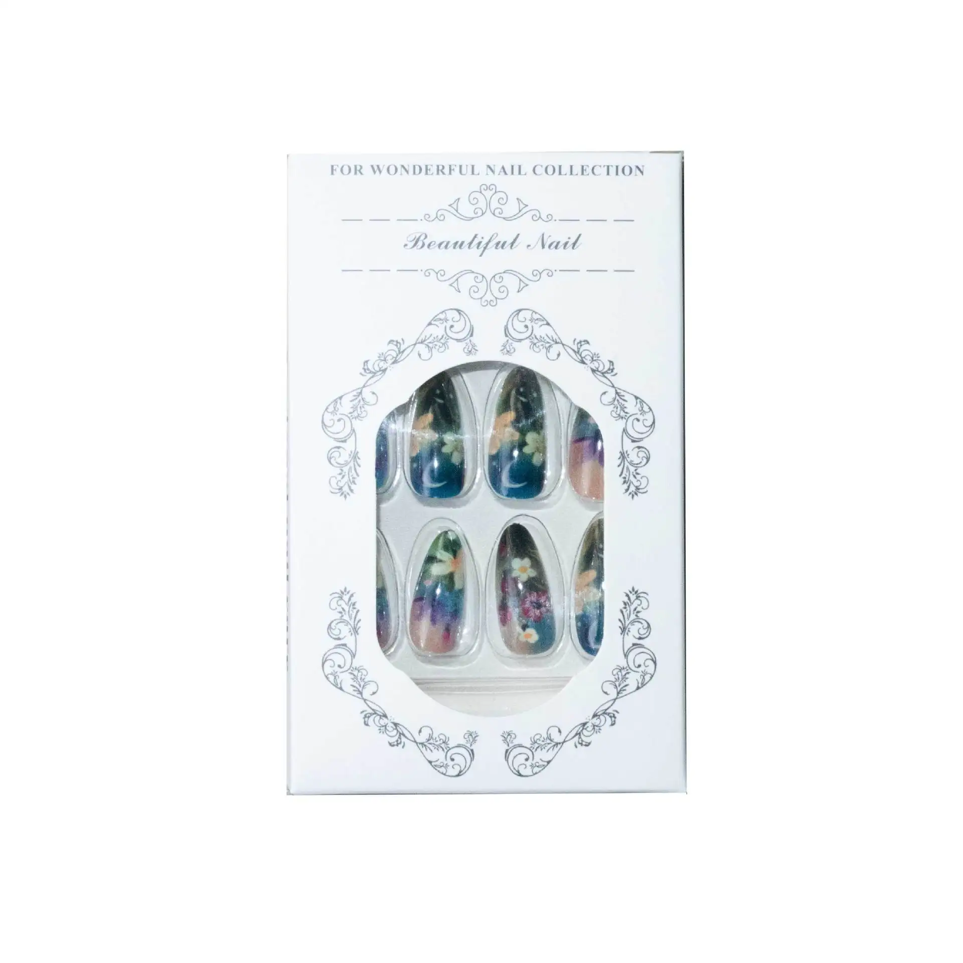 24 قطعة الزهور خمر اللوز عصا على الأظافر كاذبة غطاء كامل الأخضر التدرج الفرنسية الأظافر وهمية للنساء يمكن ارتداؤها مسمار نصائح التصحيح #5