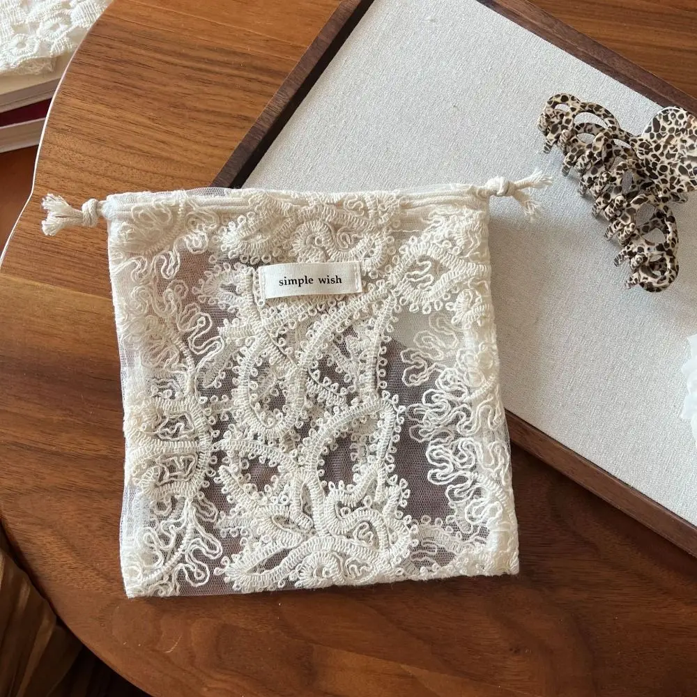 Portable Embroidery Flower Drawstring Pouch Retro Mesh Cute String Bags Practical Multicolor Jewelry Storage Bag Home Supplies