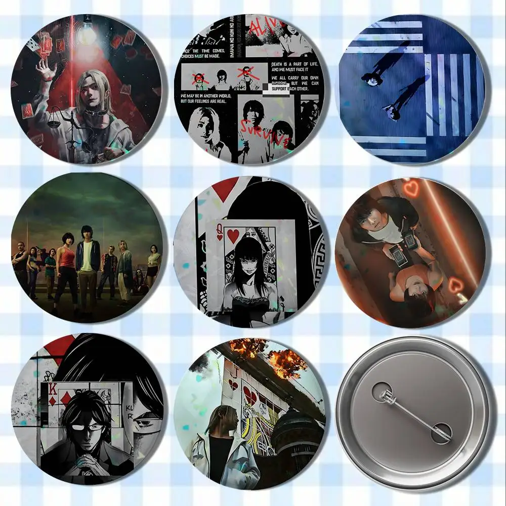 A-Alice in B-Borderland Badges Button Round Creative Pin Brooch Badge Bag Decor Accessories Fans Collect Friends Gifts