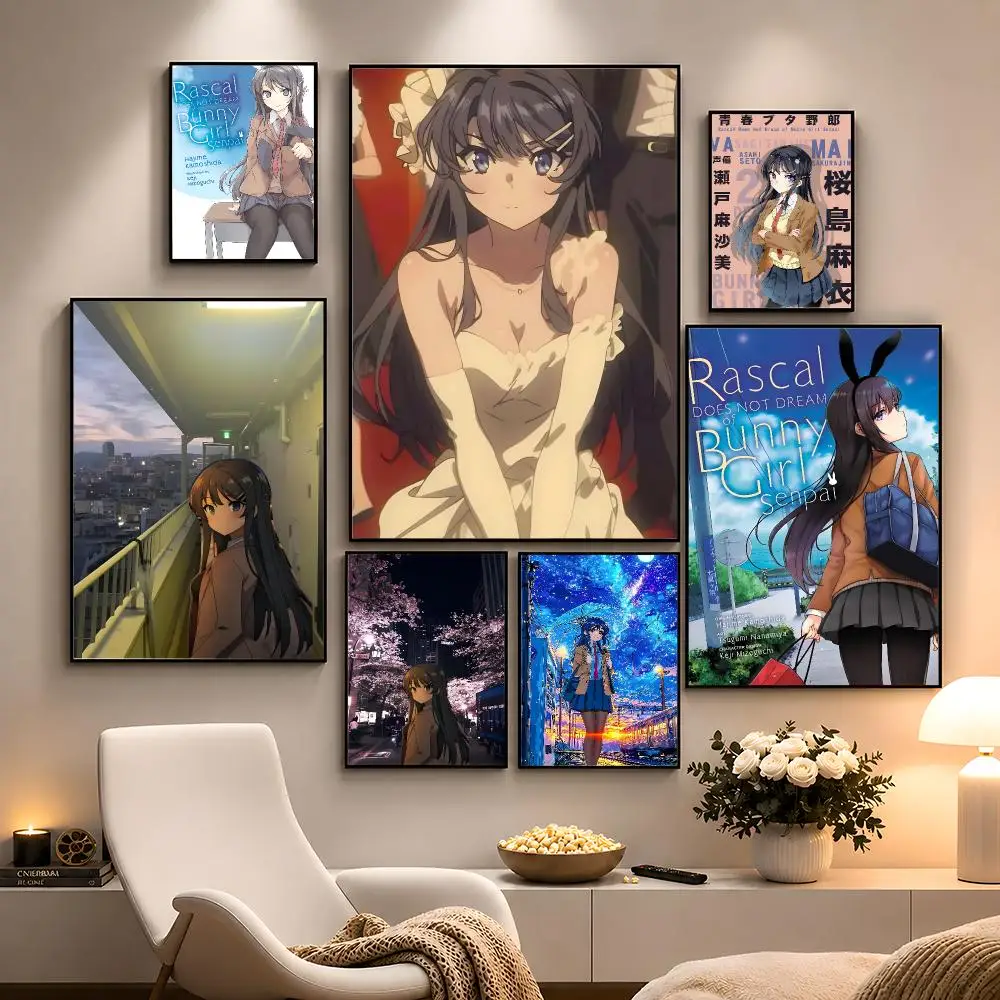 Sakurajima Poster Peel And Stick Wall Art Bunny PP Waterproof HD Bedroom Anime Mai Living Girl Room Home Decor Senpai Gift