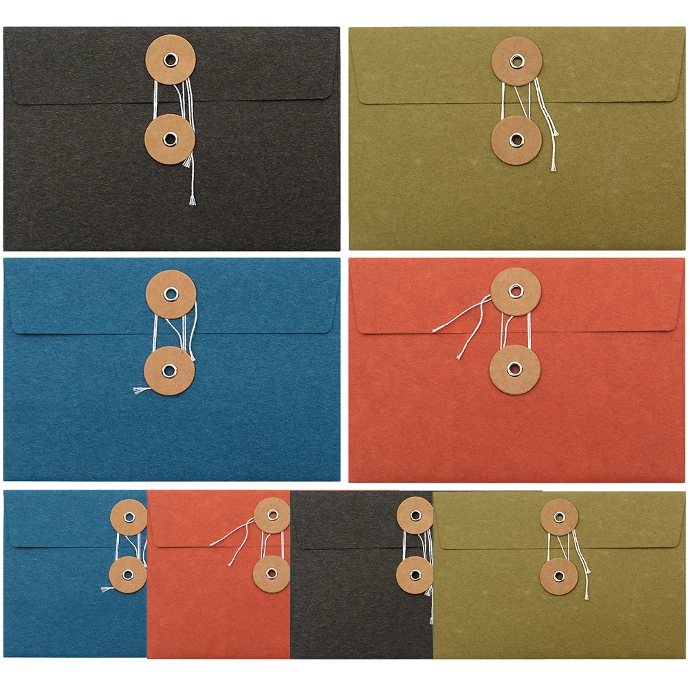 

8Pcs Vintage Thickened Paper Pockets String Envelopes Creative Storage Bags Multifunctional File Bags for Postcards Office Use