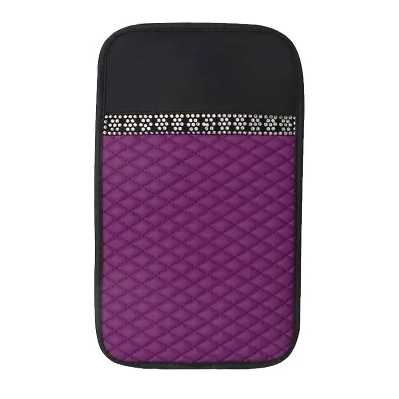 Leather Car Armrest Cover Waterproof Car Console Cover Three-dimensional And Full Diamond Lattice Appearance To Add Luster To