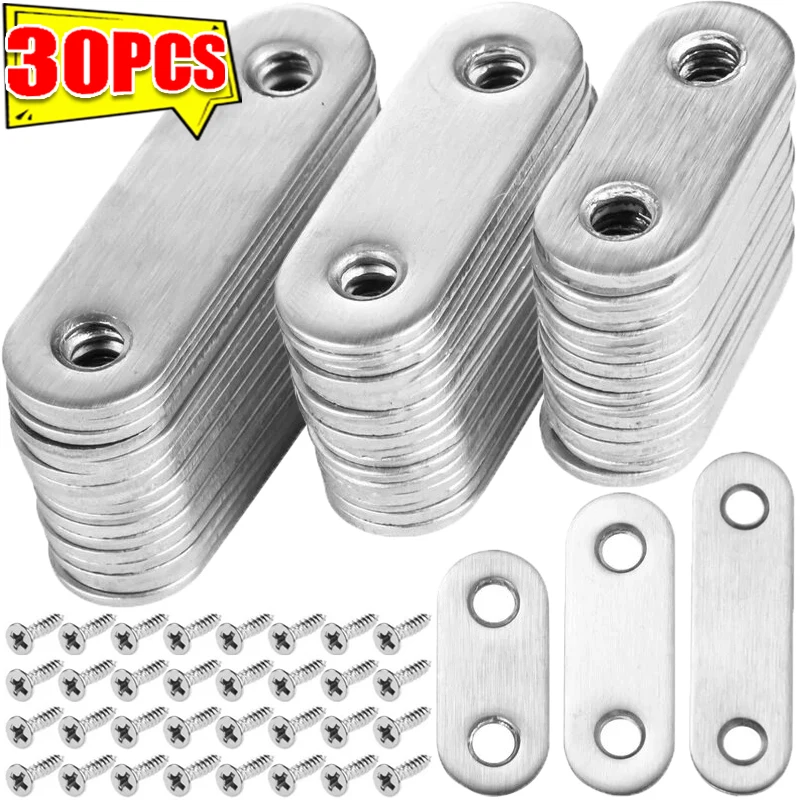 10-30PCS Stainless Steel Brace Bracket Mending Repairing Plate Fixing Connection Plate Flat Straight Furniture Corner Brackets