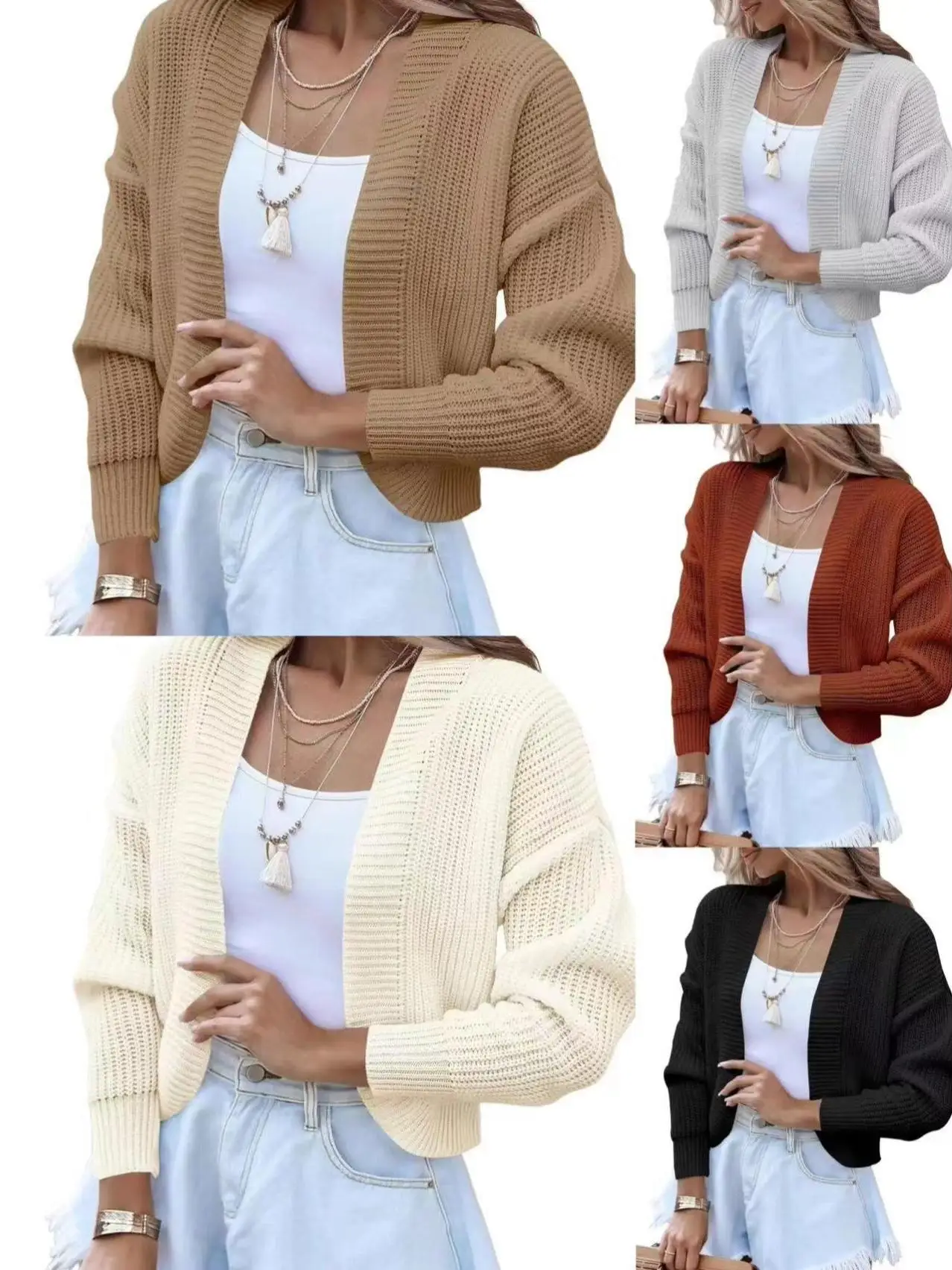 

Женский повседневный кардиган-накидка на осень-зиму, новинка, однотонный, с открытым передом, модный топ, трансграничная торговля