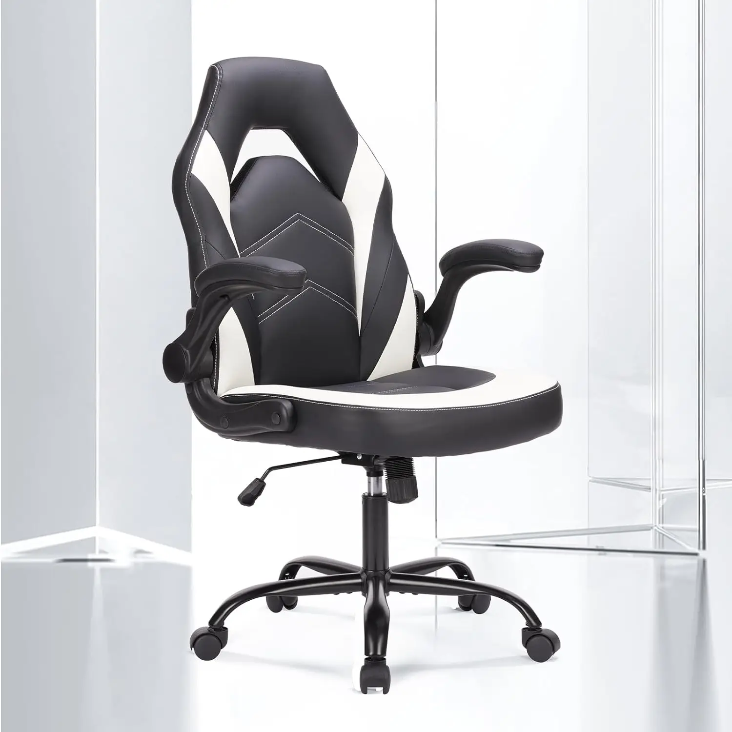 Silla de Juegos de ordenador con respaldo alto, asiento de oficina ergonómico con reposabrazos abatible, silla de Video con ruedas para adultos, blanco