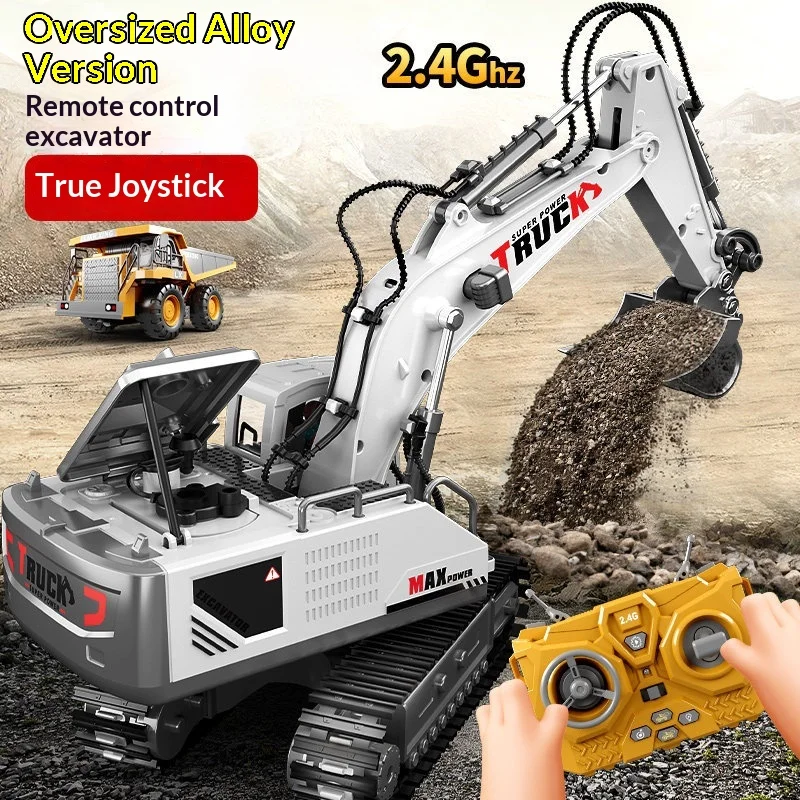 Max Power Remote Control Excavator Large Alloy 2 4 Ghz Real Joystick Electric Simulation Engineering Construction Vehicle Toy