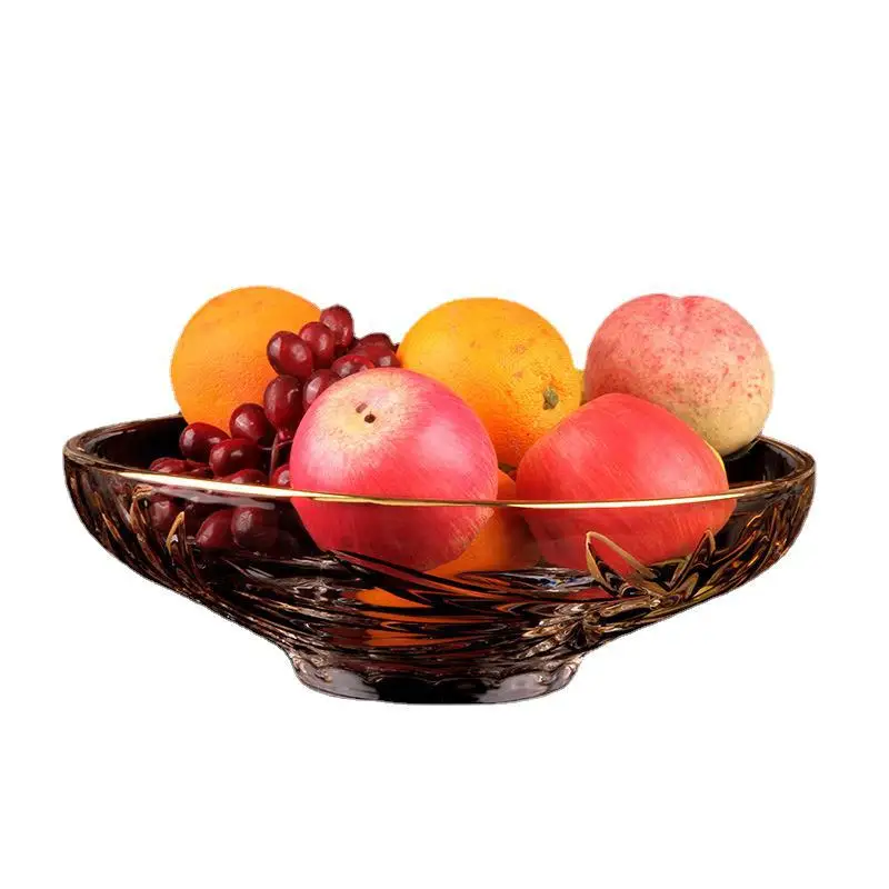 

European-style golden glass fruit plate, housewarming gifts, high-footed fruit bucket, household living room, candy snacks a