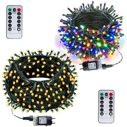 10M-100M Green Wire String Lights Garland led Fairy Lights Christmas Garland For New Year Party Garden Street Decoration