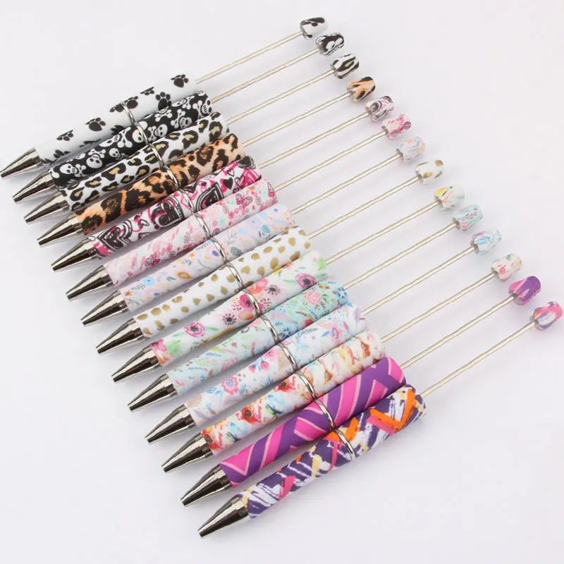 70Pcs Plastic Beaded Pen Students Diy Ballpoint Pen Floral Beaded Pen