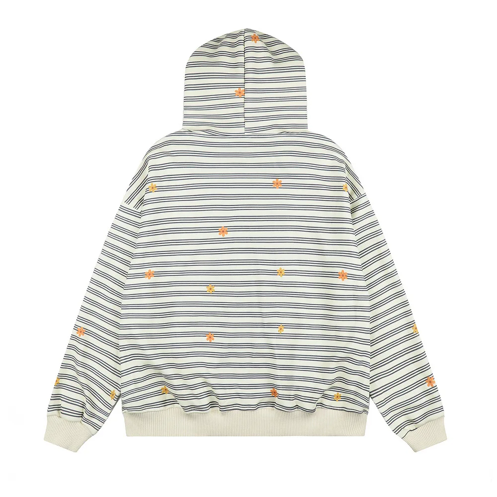 MWJLPWQ American Striped Fur-Collar Hooded Cardigan Sweatshirt Men Spring Autumn Trendy Personalized Loose Floral Tops 20615