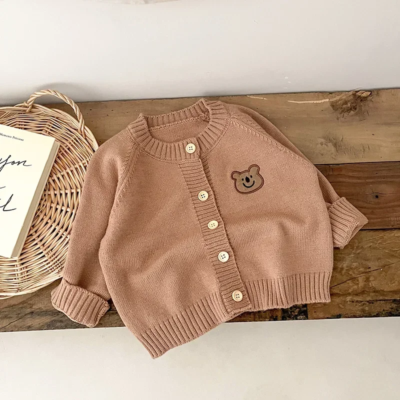 Cute Bear Knit Baby Girl Coat Children's Knitted Cardigan Long Sleeved Top Baby Sweater Outdoor Wear Baby Clothes New Born