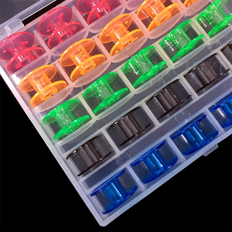 25Pcs Colorful Sewing Machine Bobbins Spools Empty Bobbins Spools Plastic Storage Box For Home Sewing Accessories Tools AA8275