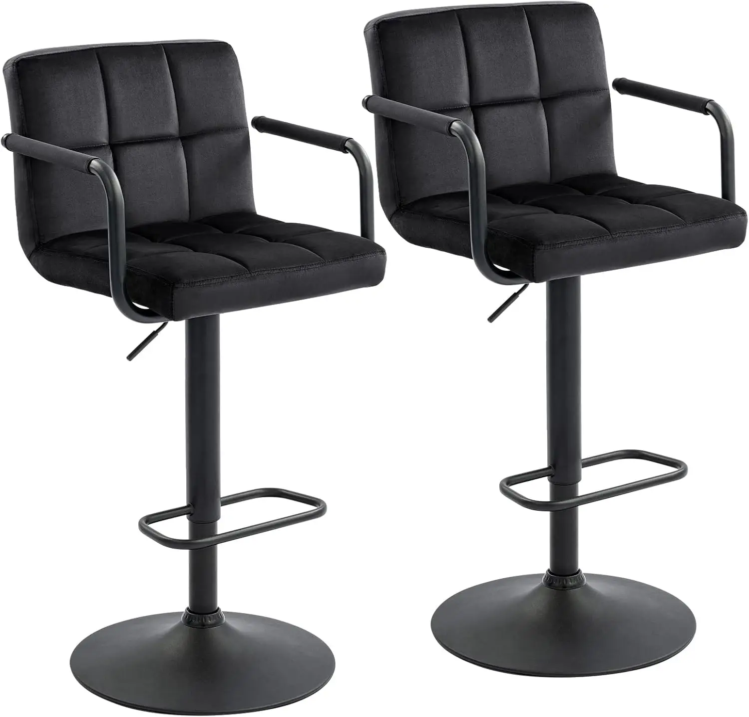 

Регулируемые барные стулья, набор из 2 поворотных барных стульев, мягкие барные стулья для кухни и столовой (вельвет-черный)