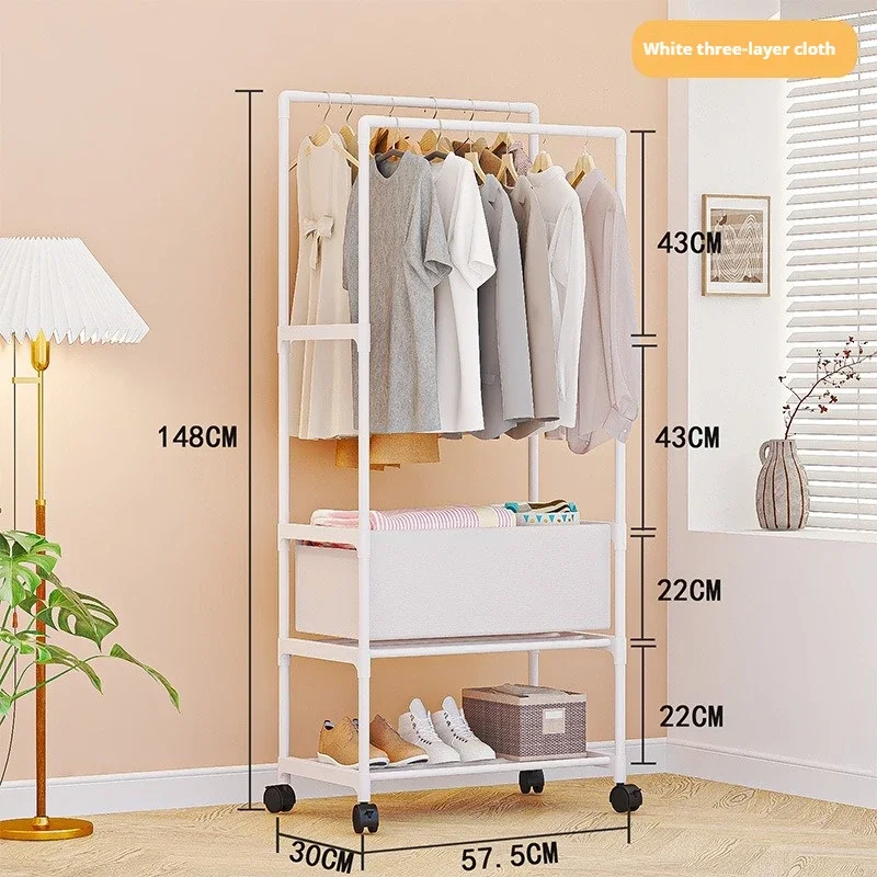 Clothes Rack Double Rod Movable Coat Rack Bedroom Multi-purpose Clothes Storage Shelf Household Multi-layer Clothes Racks