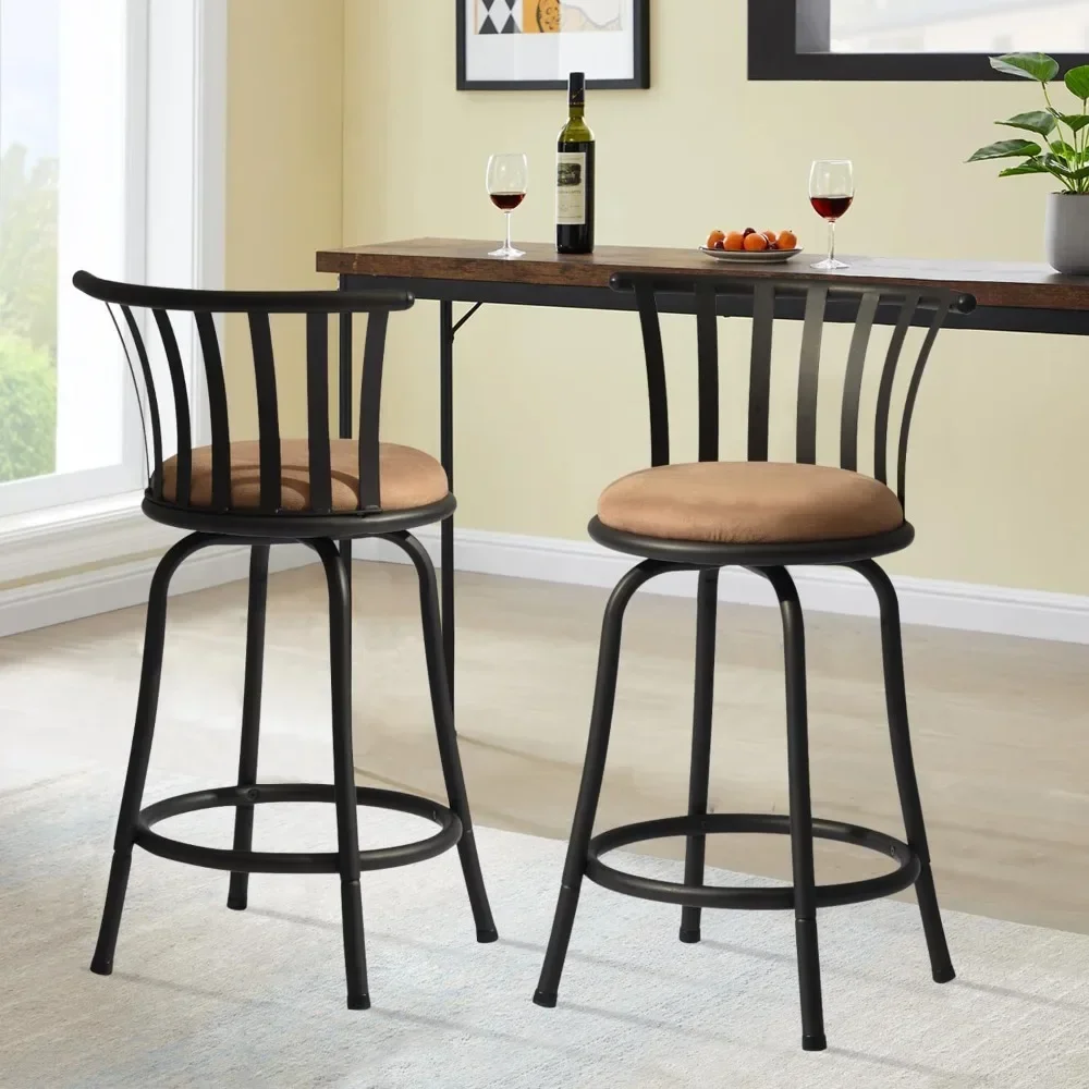 

y FurnitureR Classic Barstools Set of 2, Country Style Bar Chairs with Back and Footrest Swivel Counter Height Bar Stools for