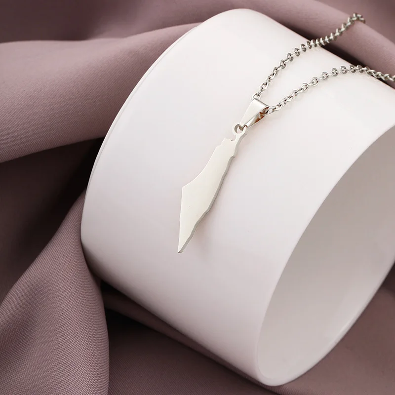 Blank Stainless Steel Israel Map Pendant Necklace Silver Gold Plated Hollow Arabic Palestine Map Necklaces