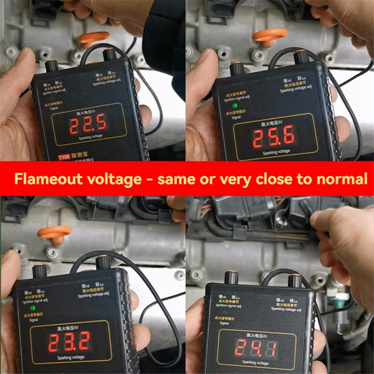 T100 Auto Ignition System Detector for 12V 24V Ignition System to Test Ignition Signal and Spark Voltage