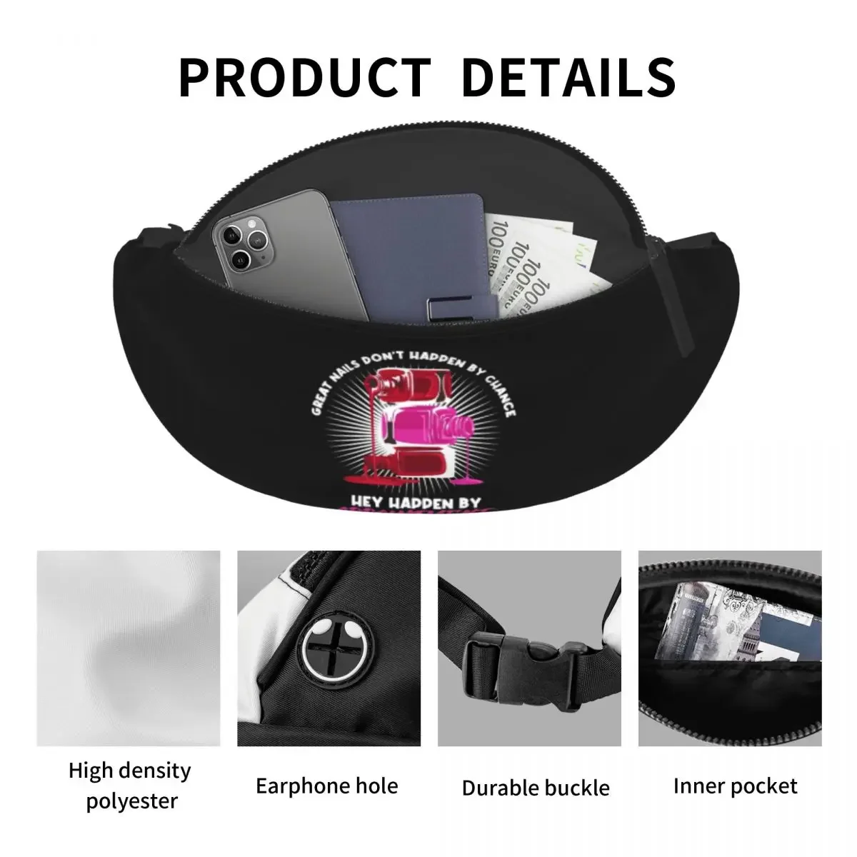 Fashion Nail Polish Fanny Pack Women Men Custom Technician Crossbody Waist Bag for Running Phone Money Pouch