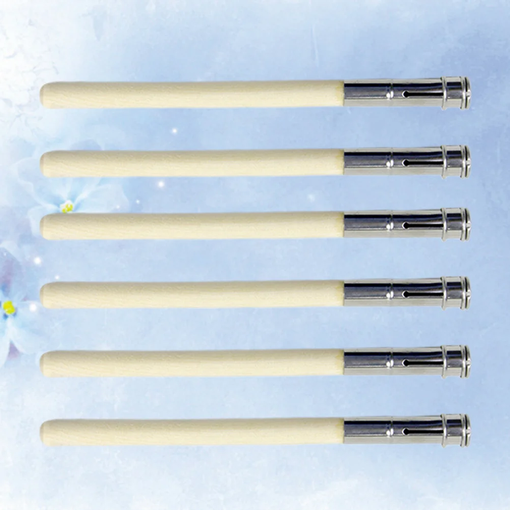 

6pcs Pencil Extender Wood Handle Lightweight For Short Pencils Extension Holder Round Hexagonal Pencil Lengthener Nickel