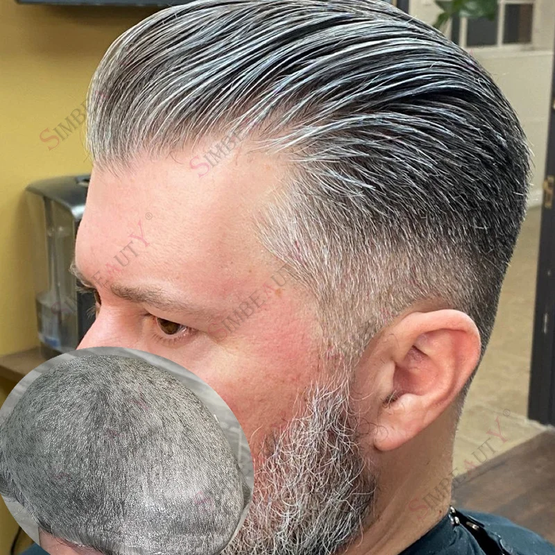 

Invisible 0.02mm Ultra Thin Skin Male Vloop Toupee Super Natural Hairline 90Density 1b20 520# Black Grey Human Hair Prosthesis