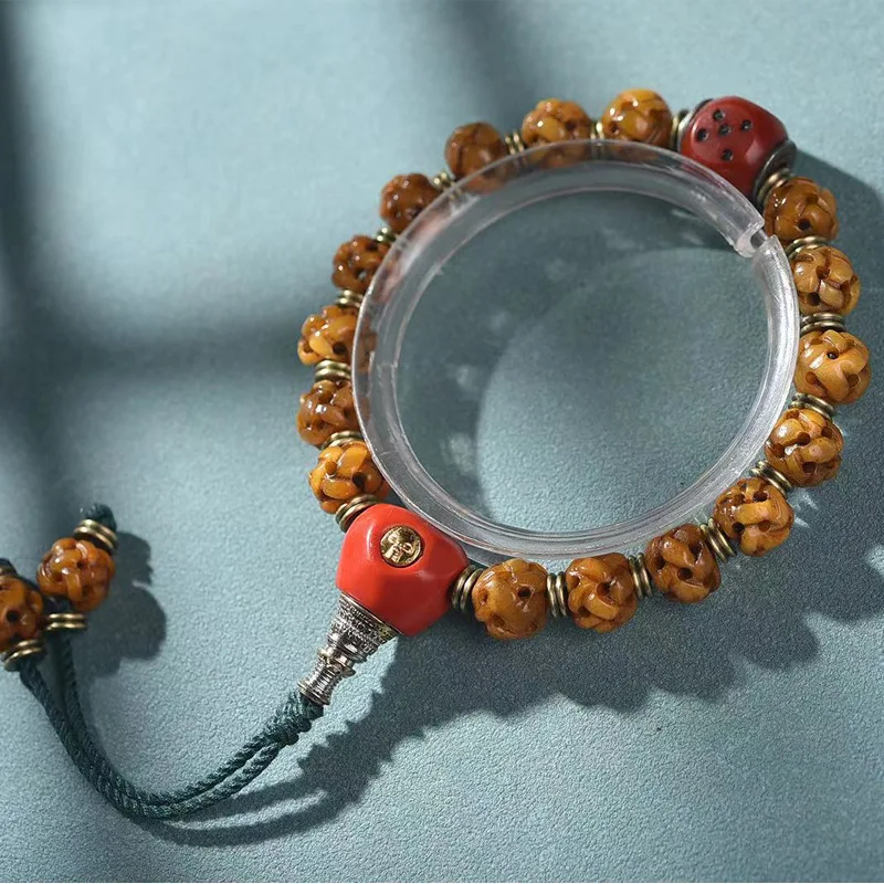 Backflow Bone Hollow Carved Single-Wrap Tibetan Three-Way Feeder Dice Accessories Amusement Article Bracelet